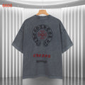 Charcoal short-sleeve T-shirt with large back skull-and-flower graphic print