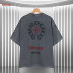 Charcoal short-sleeve T-shirt with large back skull-and-flower graphic print