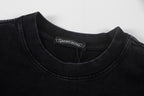 Black crewneck T-shirt with ribbed collar and brand neck tag