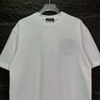 White short-sleeve T-shirt with small rhinestone logo on the chest