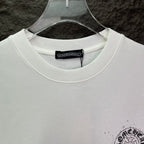 White crew-neck T-shirt with ribbed collar and inner neck label