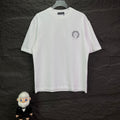 White crew-neck T-shirt with small round rhinestone chest logo