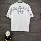 White short-sleeve T-shirt, back graphic with crossed cross motifs
