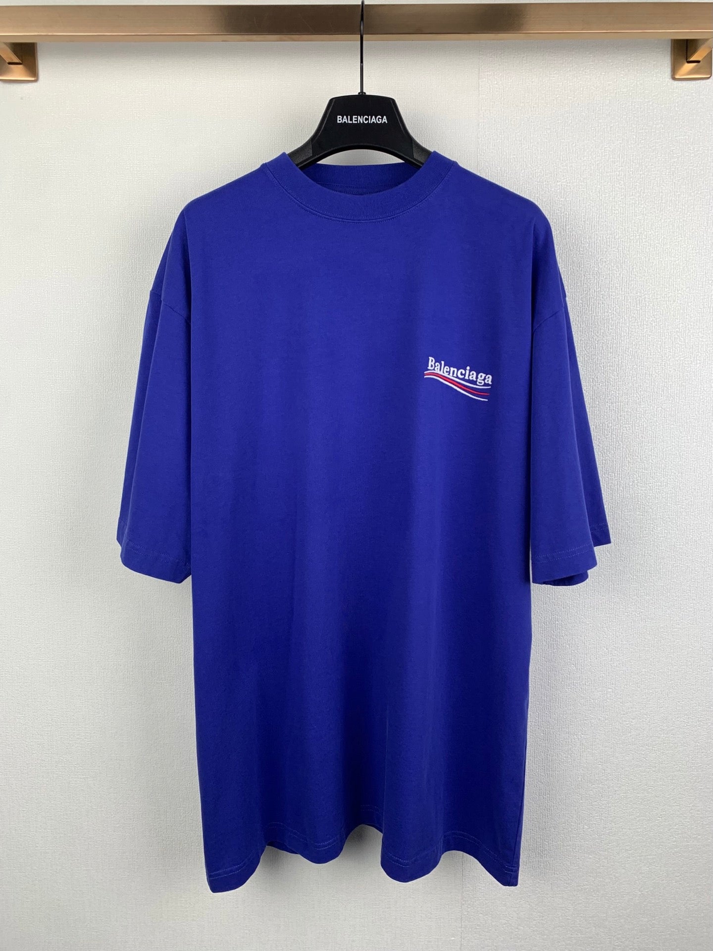 Balenciaga blue T-shirt with small chest logo, short sleeves