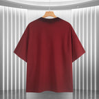 Burgundy short-sleeve T-shirt, plain back with crew neck