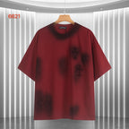Burgundy short-sleeve T-shirt with embroidered cross and star accents
