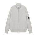 Light gray knit zip jacket with stand collar and full front zipper