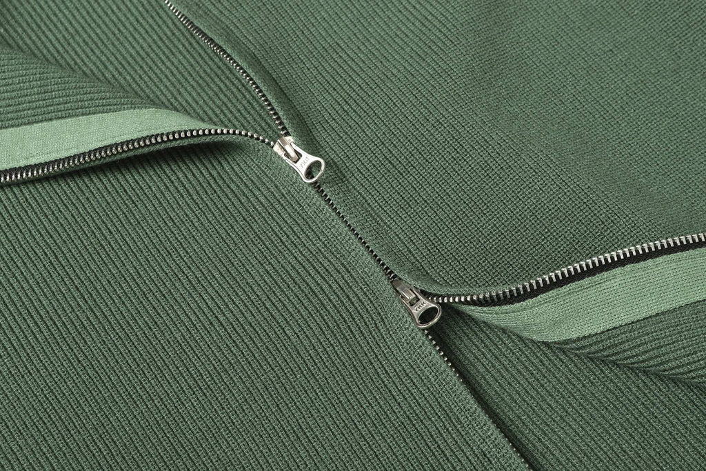 Stone Island knit jacket front zip with metal pulls, dark green