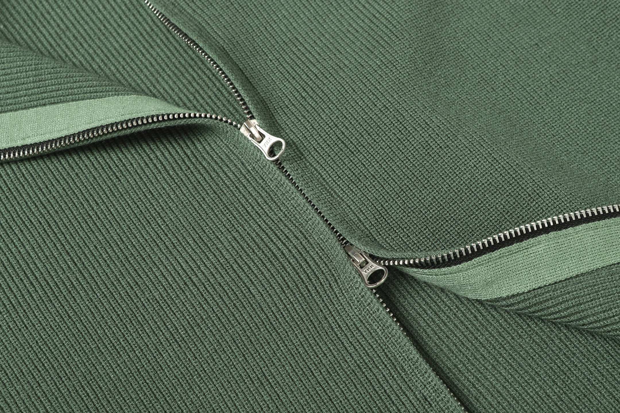 Stone Island knit jacket front zip with metal pulls, dark green