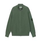 Stone Island zip jacket, dark green knit with stand collar and long sleeves