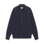 Stone Island knit zip jacket with stand collar and long sleeves, dark navy