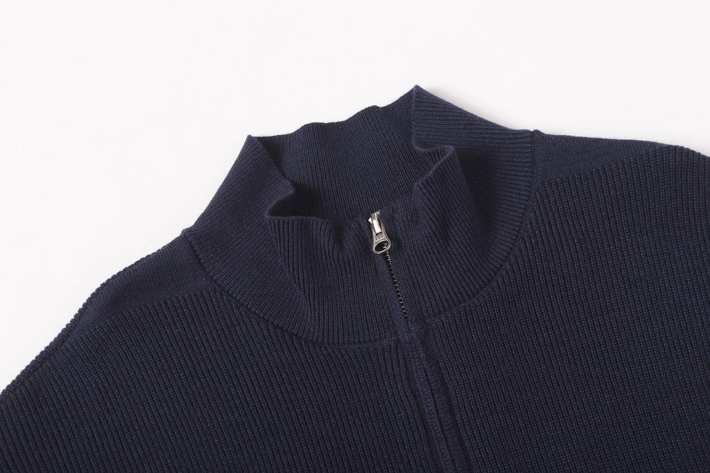 Stone Island knit zip jacket neckline with stand collar, dark navy
