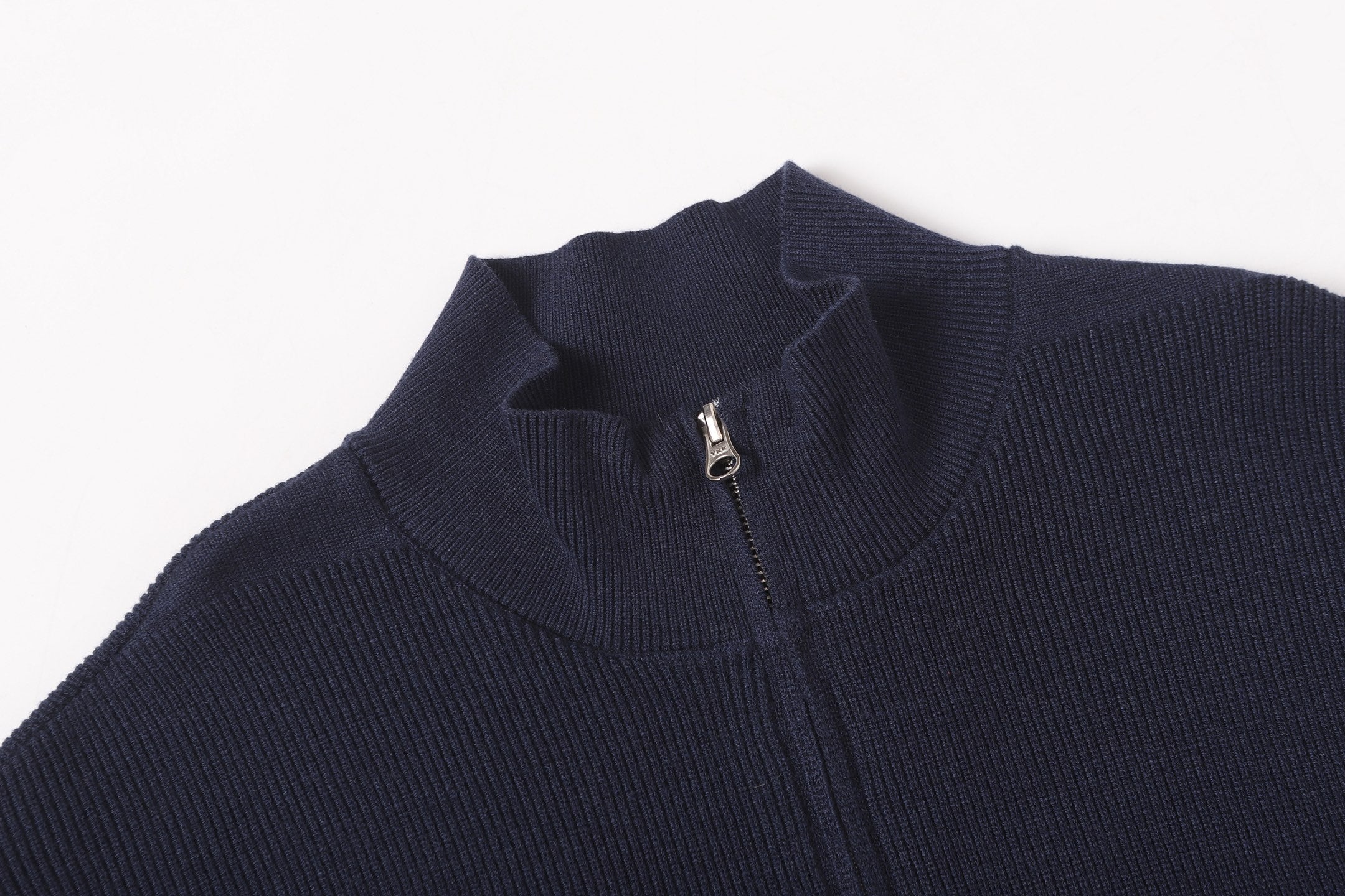 Stone Island knit zip jacket neckline with stand collar, dark navy