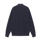 Stone Island dark navy knit jacket, full zip and stand collar, back view