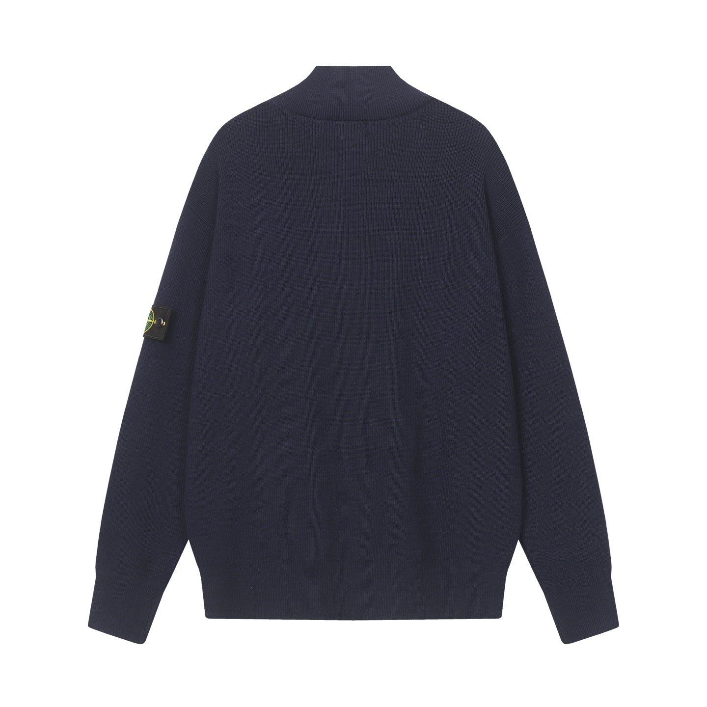 Stone Island dark navy knit jacket, full zip and stand collar, back view