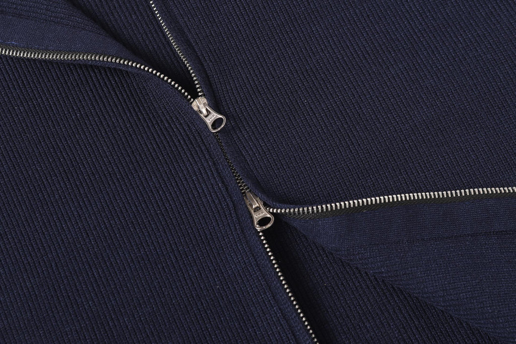 Stone Island dark navy knit jacket with full front zipper and stand collar