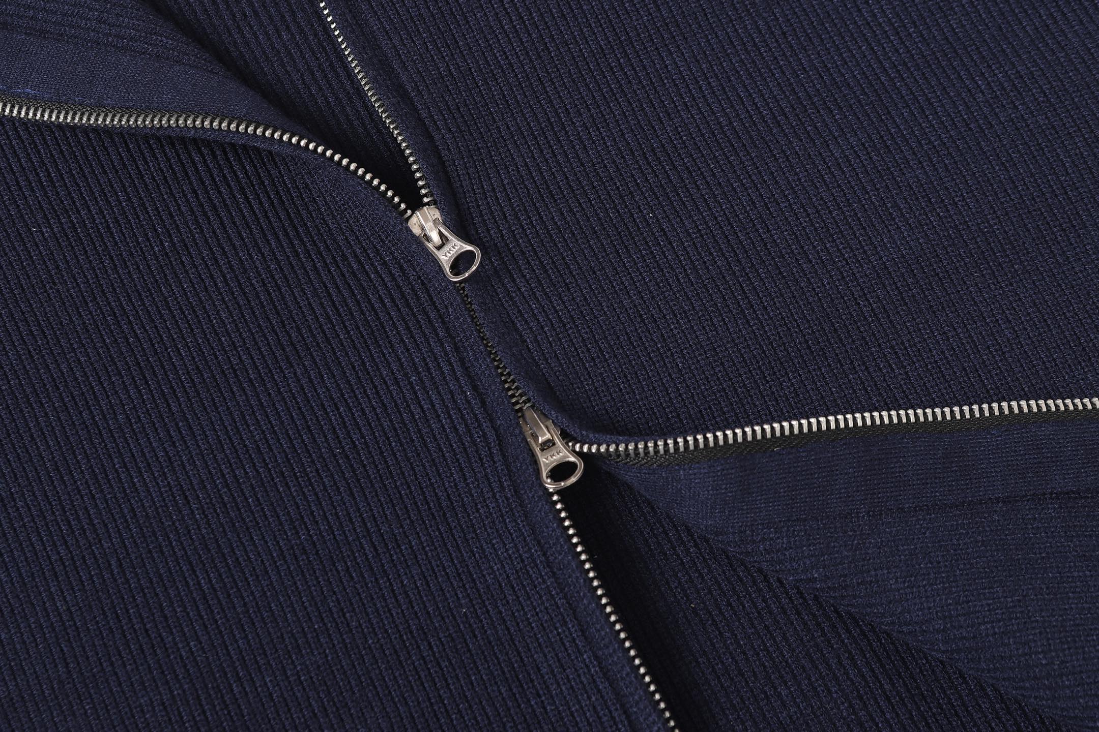 Stone Island dark navy knit jacket with full front zipper and stand collar