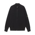 Stone Island black zip-up jacket with stand collar and long sleeves