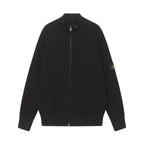 Stone Island black zip-up jacket with stand collar and long sleeves