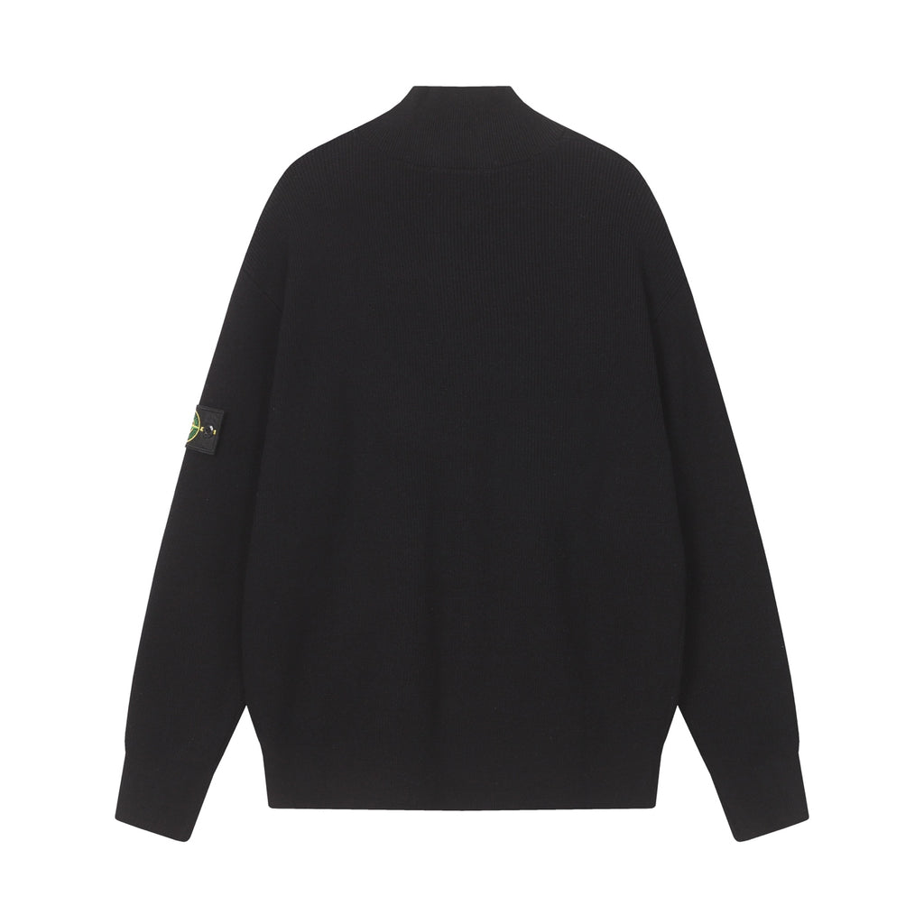 Stone Island black zip-up jacket back view with stand collar
