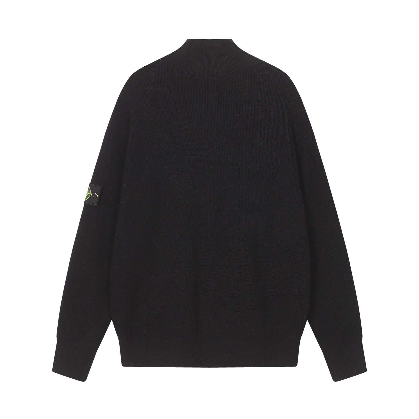 Stone Island black zip-up jacket back view with stand collar