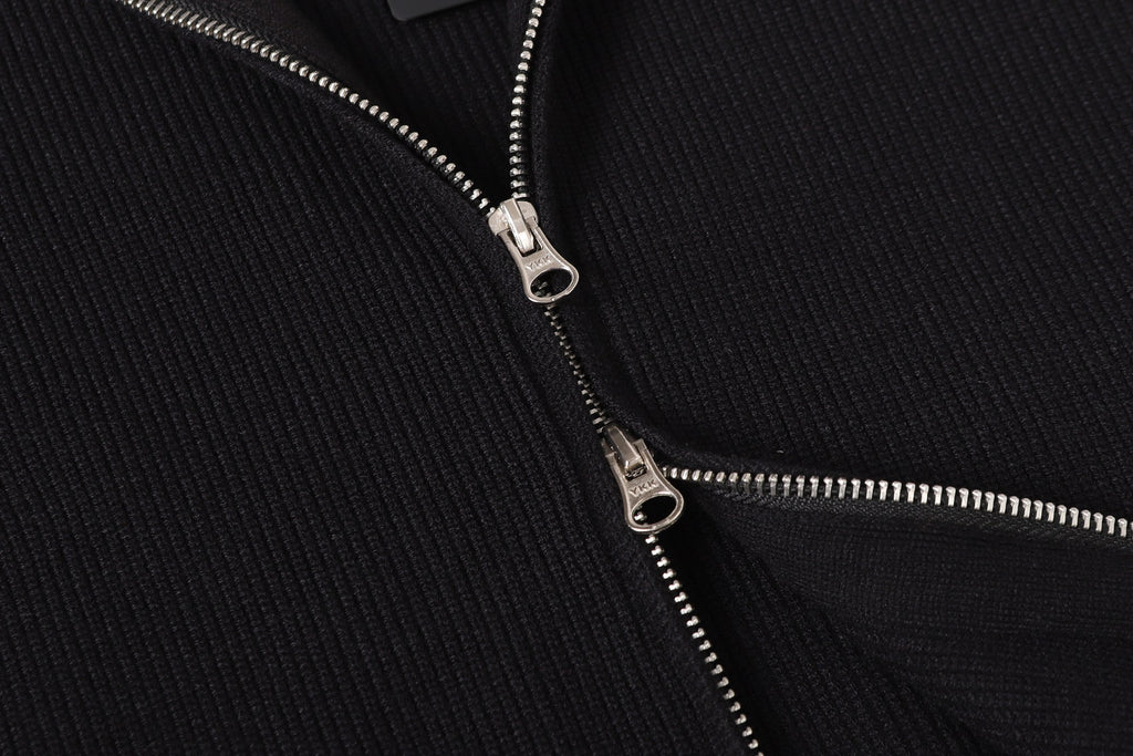 Stone Island black jacket zipper with silver pull and metal slider