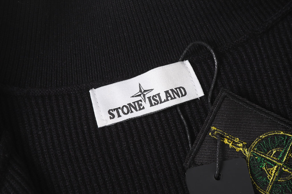 Stone Island black jacket collar with branded neck label and drawstring cord