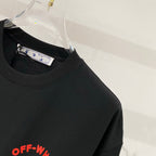 Off-White black T-shirt shoulder with size tag and OFF-WHITE logo print