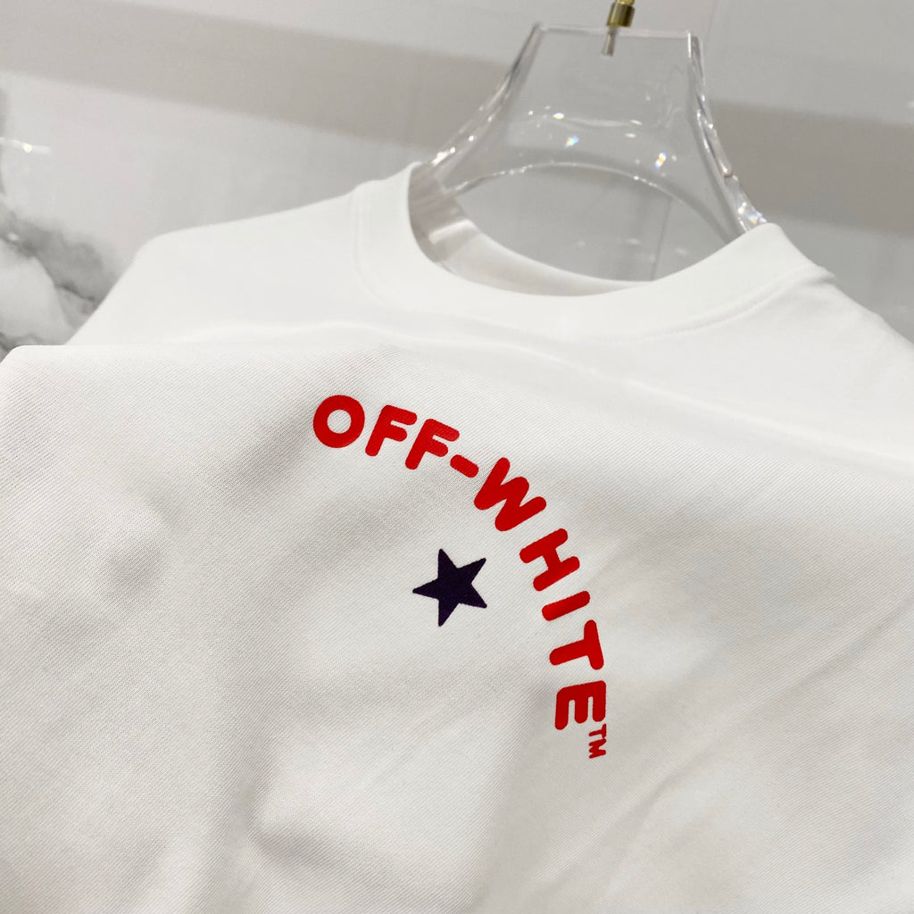 White short-sleeve T-shirt with OFF-WHITE star logo print