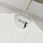 White T-shirt neckline with inner label and clear hang tag