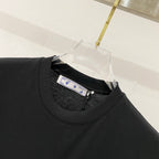 Off White black T-shirt neckline close-up with inner brand label