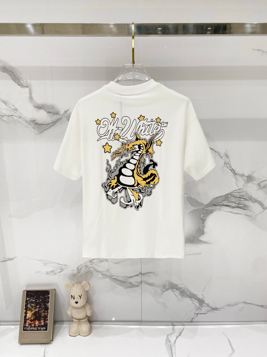 Off-white graphic T-shirt with large front dragon illustration