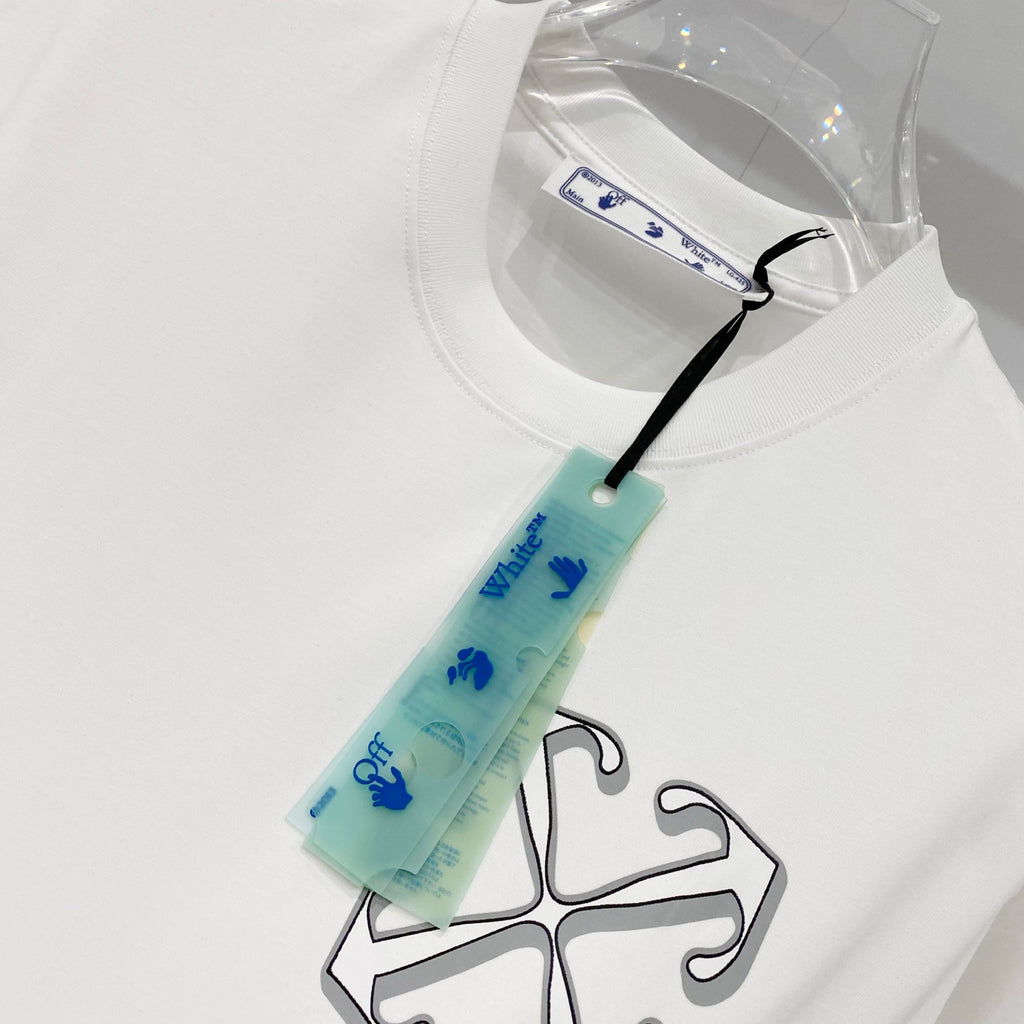 Off-white T-shirt with hang tag and partial front graphic