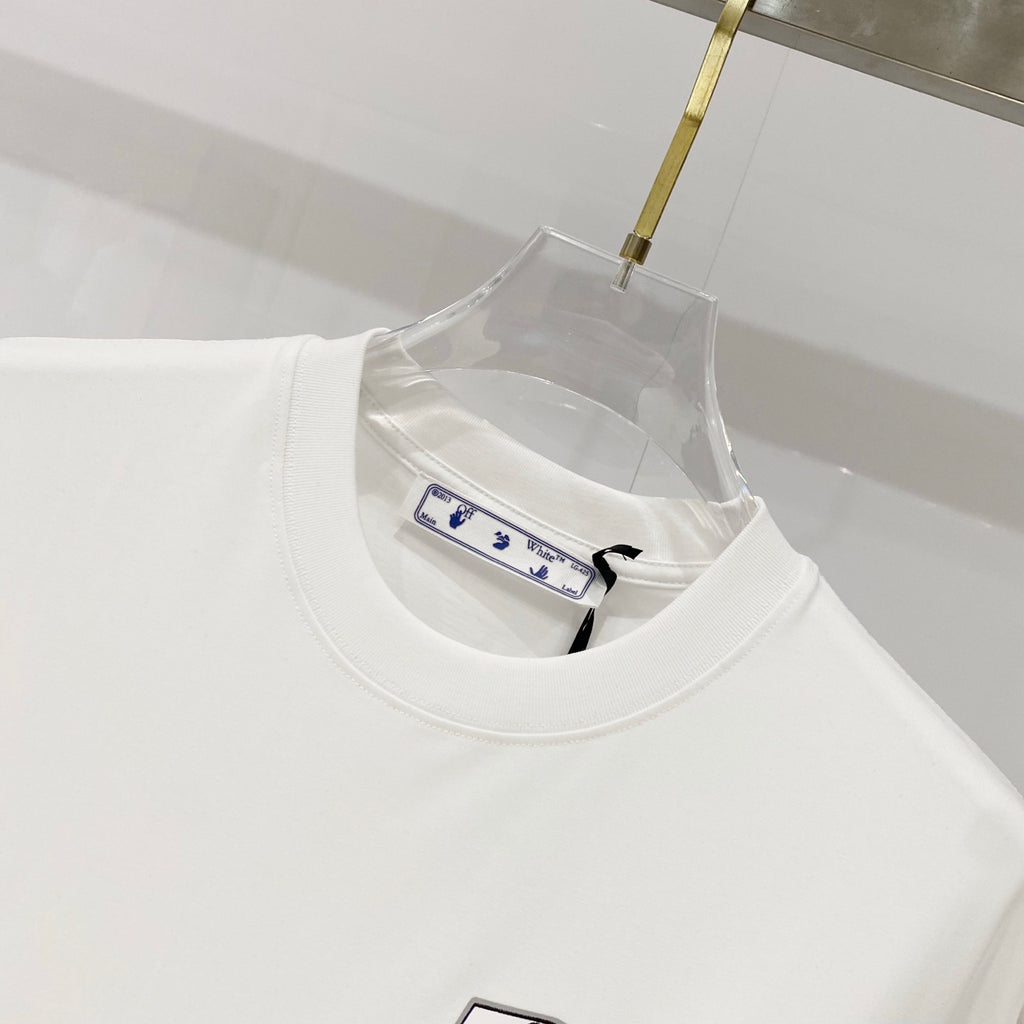 Off-white T-shirt neckline close-up with inner neck label
