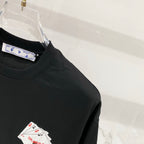 Off-White T-shirt front corner with collar tag and small card icon