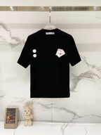 Off-White graphic T-shirt in dark color with small icon and card prints on front