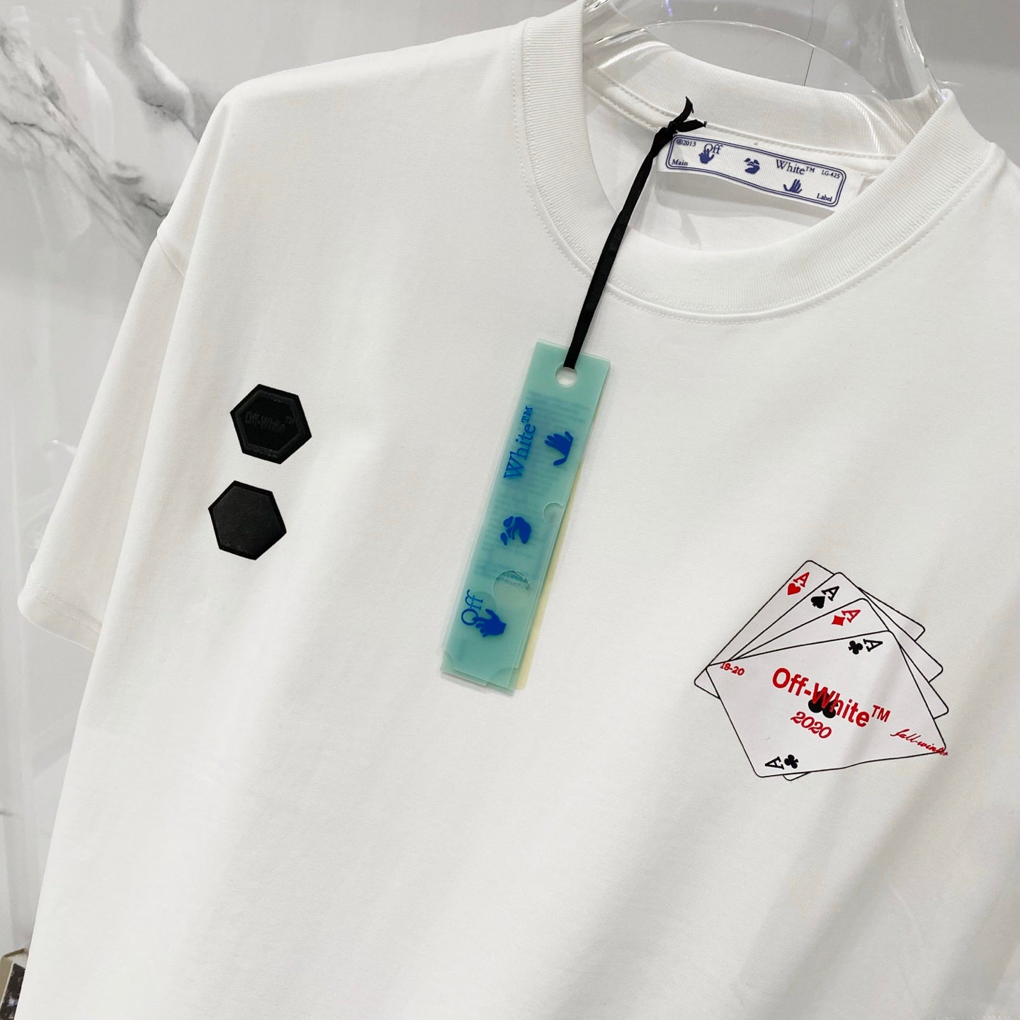 Off-White graphic T-shirt, off-white, chest card logo with hanging price tag
