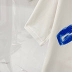 Off-White white T-shirt sleeve with blue marker-style stripe