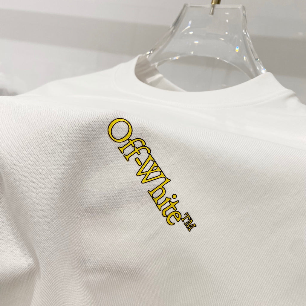 Off-White T-shirt back with yellow “Off-White” logo text print