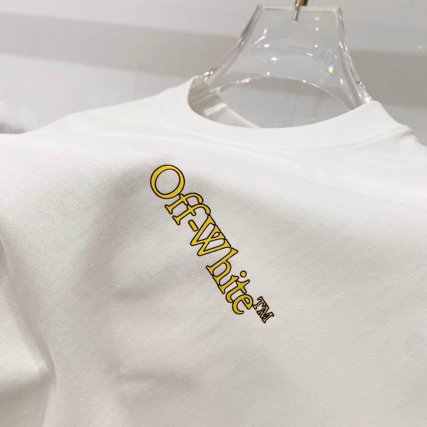 Off-White T-shirt back with yellow “Off-White” logo text print