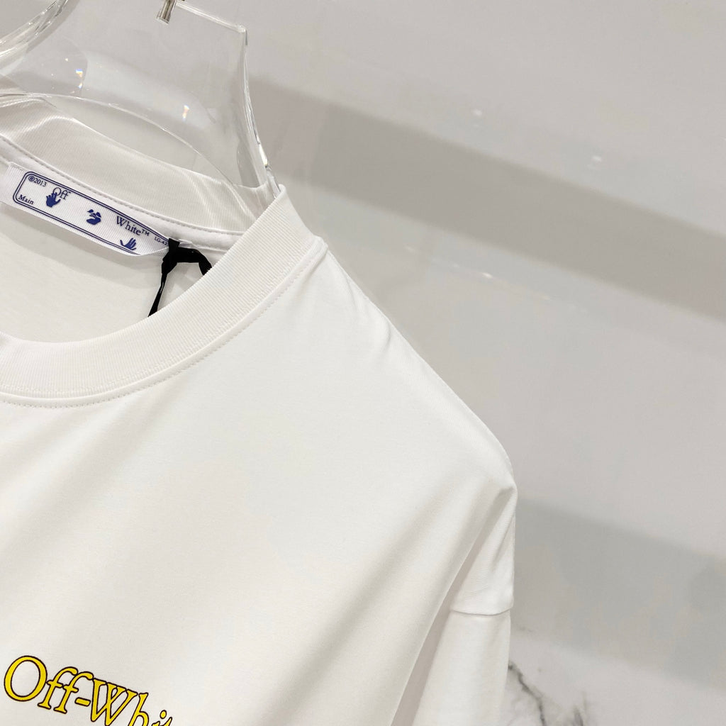 Off-White T-shirt side/back with partial yellow logo print