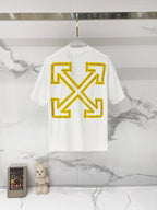 Off-White T-shirt in off-white with large yellow logo graphic on back