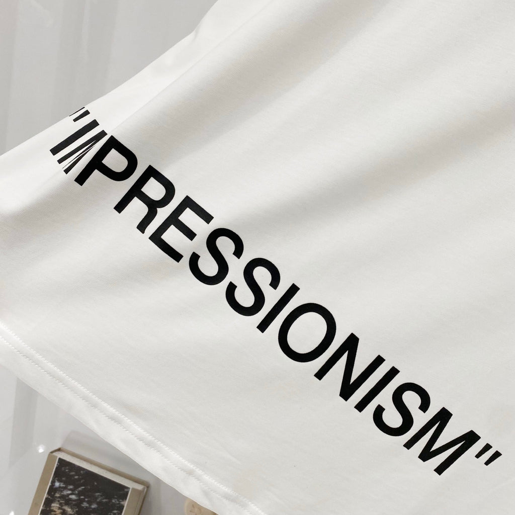 Off-white T-shirt with large 'IMPRESSIONSM' text print