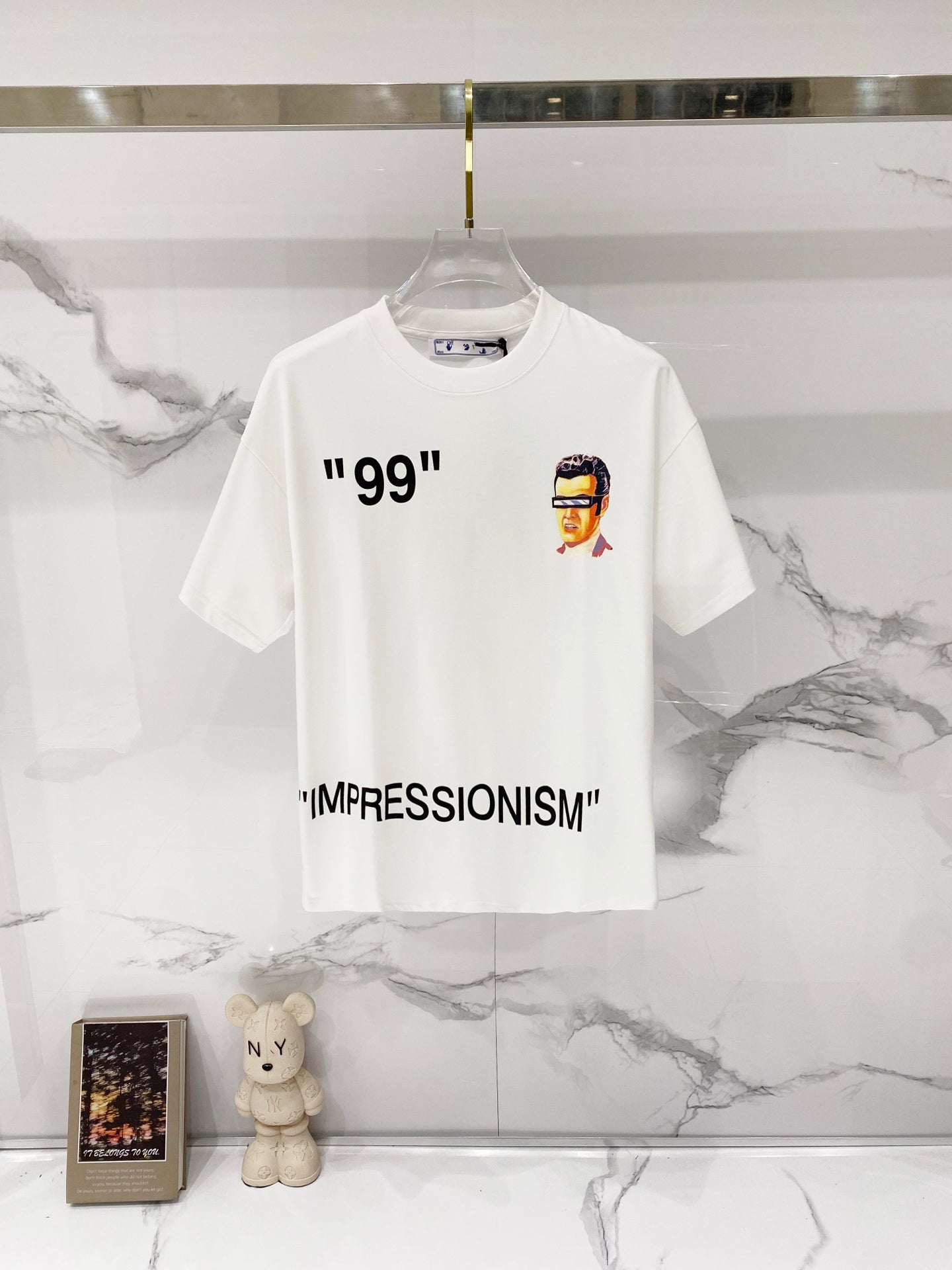 Off White graphic T-shirt, off-white, '99' text and illustrated face front
