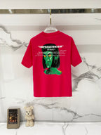 Off White graphic T-shirt in red with “IMPRESSIONISM” and colorful face artwork on back.