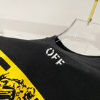 Off-White black T-shirt with small 'OFF' print near yellow graphic