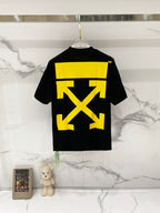 Off-White black T-shirt with large yellow back graphic and arrows