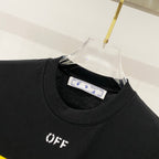 Off-White black crewneck T-shirt collar with small 'OFF' print