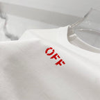 Off White off-white T-shirt close-up with small red 'OFF' print