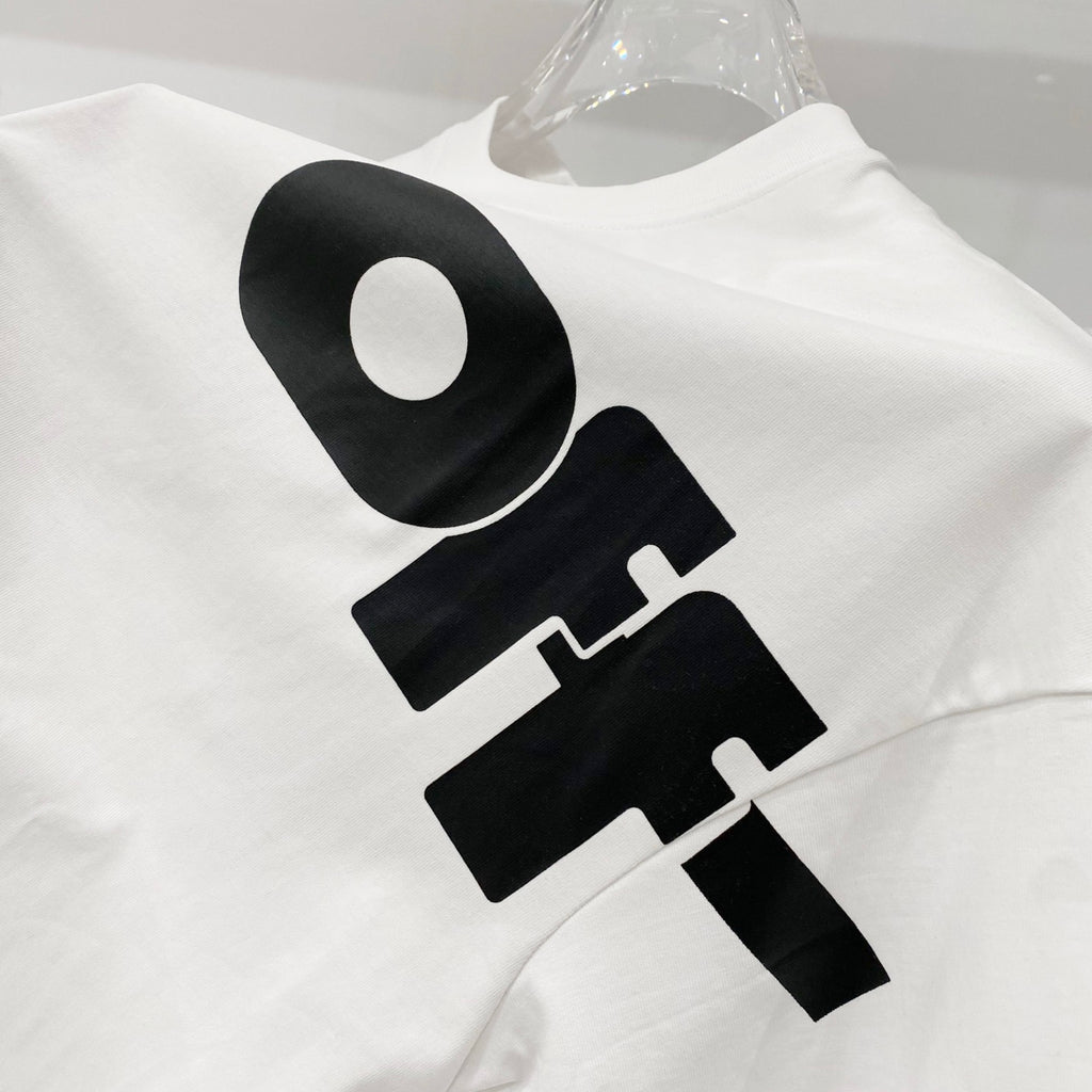 Off White T-shirt with large black logo print across chest
